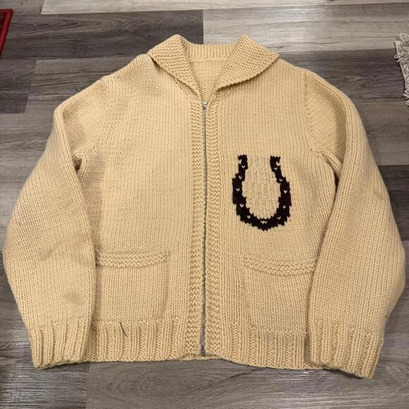 vintage horse head pattern colt cowichan sweatshirt 70s L - Picture 3 of 7